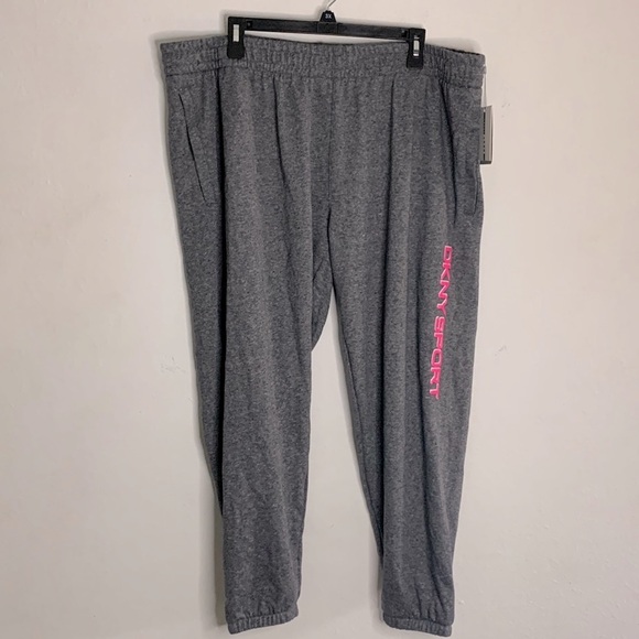 Women’s Plus Size DKNY Sport Jogger Sweat Pants, 2X, Gray with Pink - Picture 1 of 8